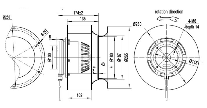 Центробежный вентилятор Konmag (аналог EbmPapst R2D280-RB06-01) - фото - 1